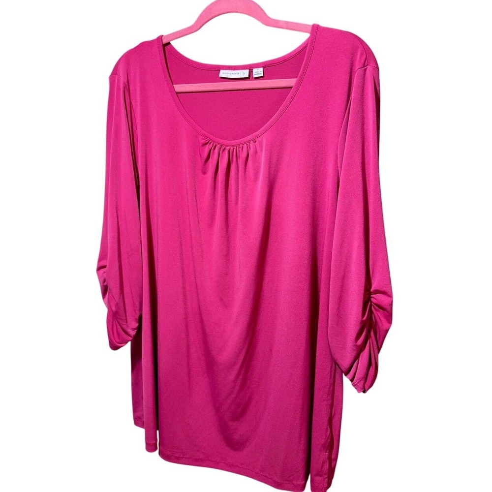 Susan Graver Pink Easy to Wear Scoop Neck 1X Top with Bohemian Infinity‎ Scarf - Picture 2 of 15